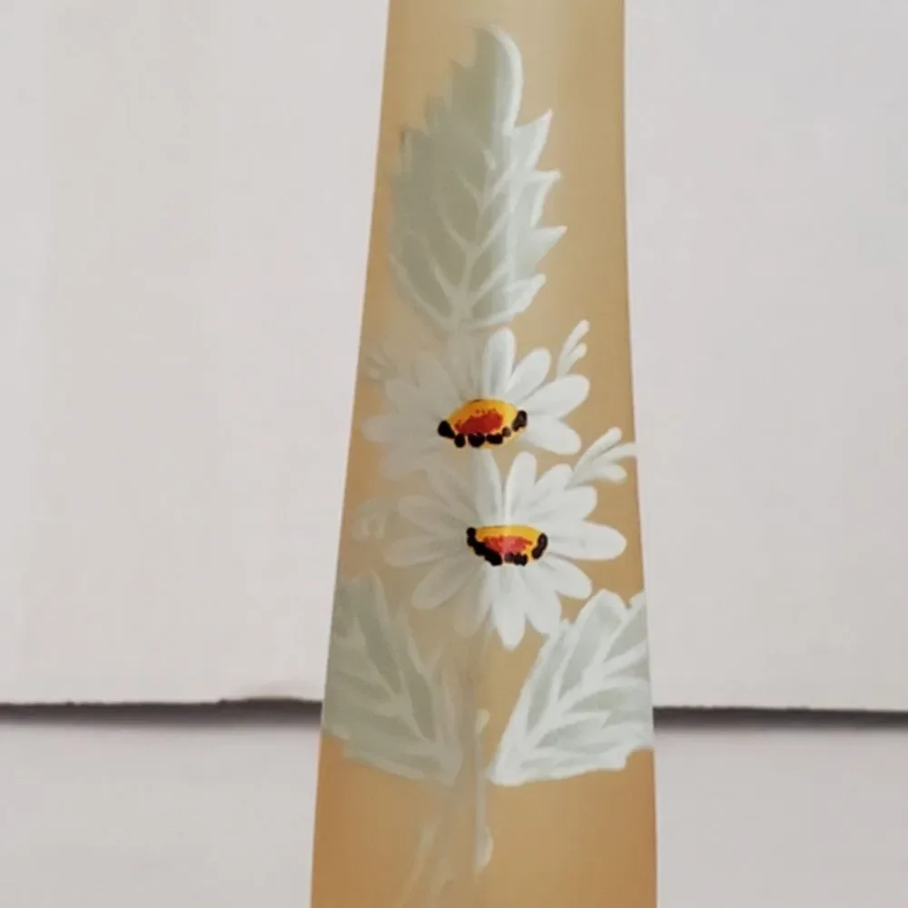 Westmoreland Yellow Satin Glass Swung Vase Daisy Floral Bud Vase 10.5